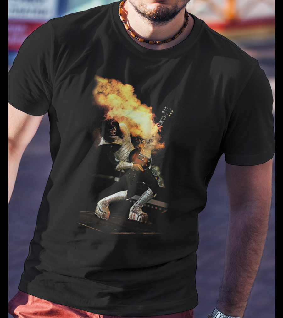 AF Live2 Spaceman Rock Guitar Flames T-Shirt