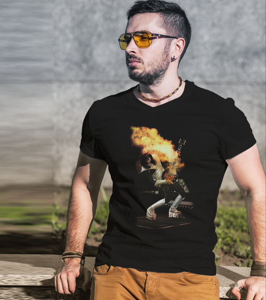 AF Live2 Spaceman Rock Guitar Flames T-Shirt