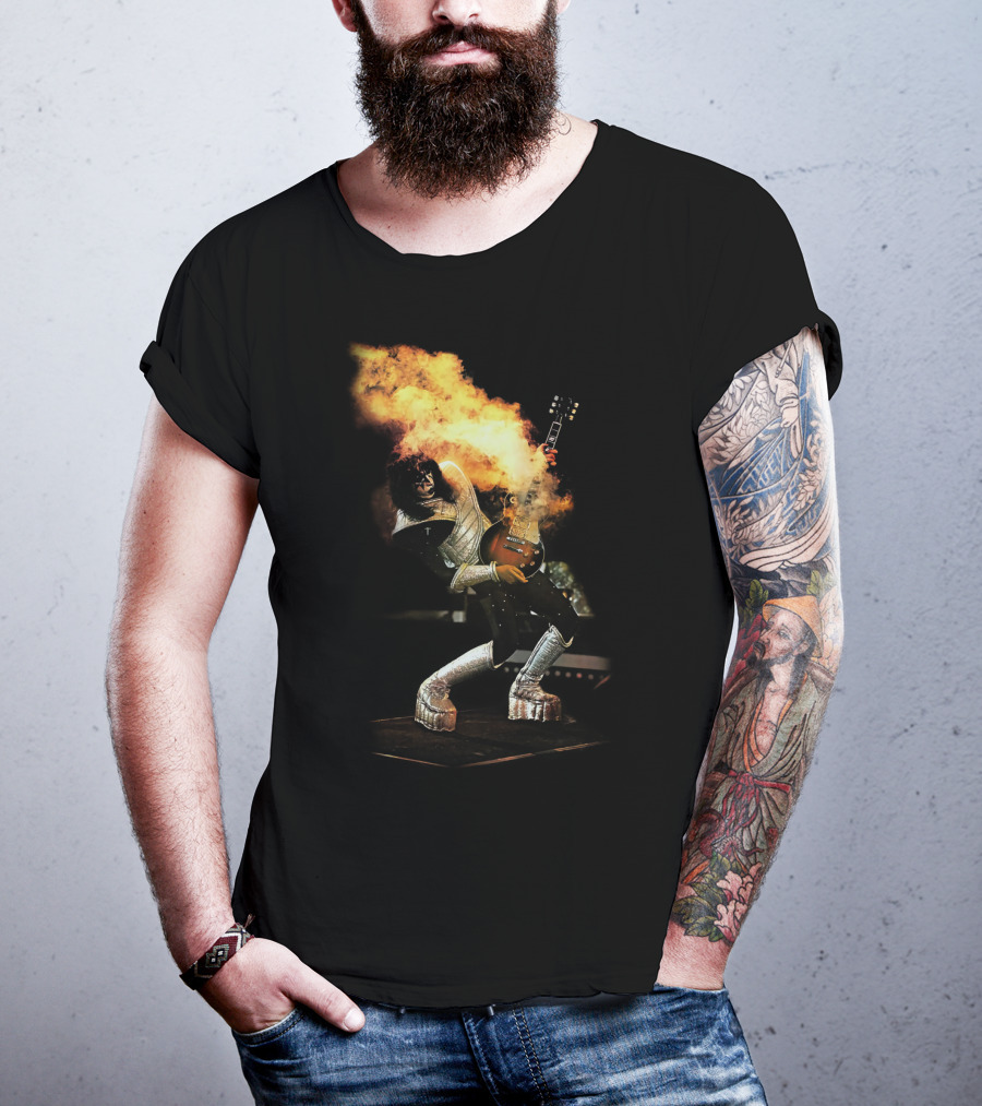 AF Live2 Spaceman Rock Guitar Flames T-Shirt