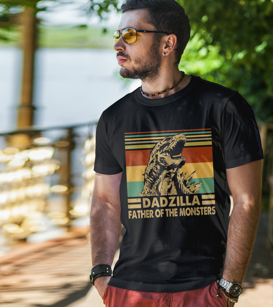 Dadzilla Father Of The Monsters Retro Stripes T-Shirt