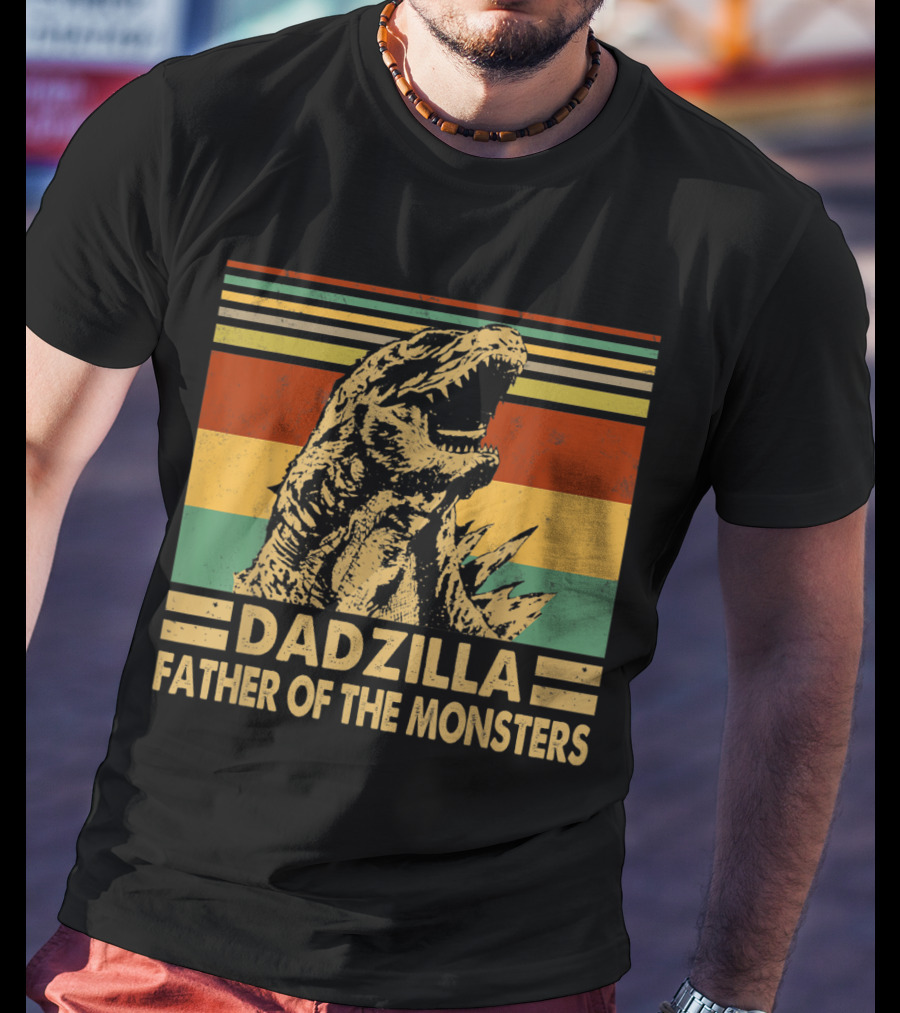 Dadzilla Father Of The Monsters Retro Stripes T-Shirt