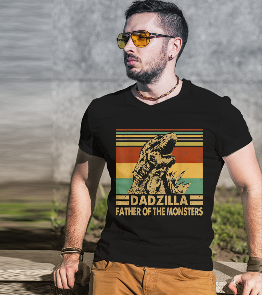Dadzilla Father Of The Monsters Retro Stripes T-Shirt