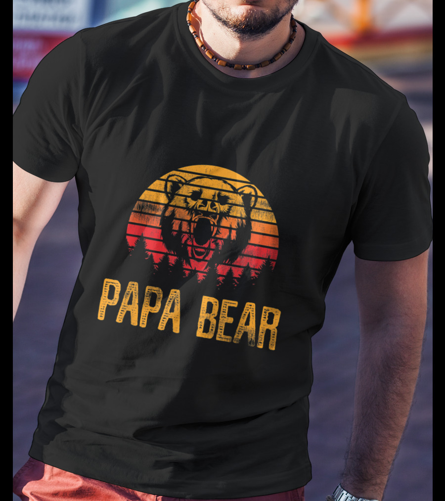 Papa Bear Roaring Sunset Forest T-Shirt