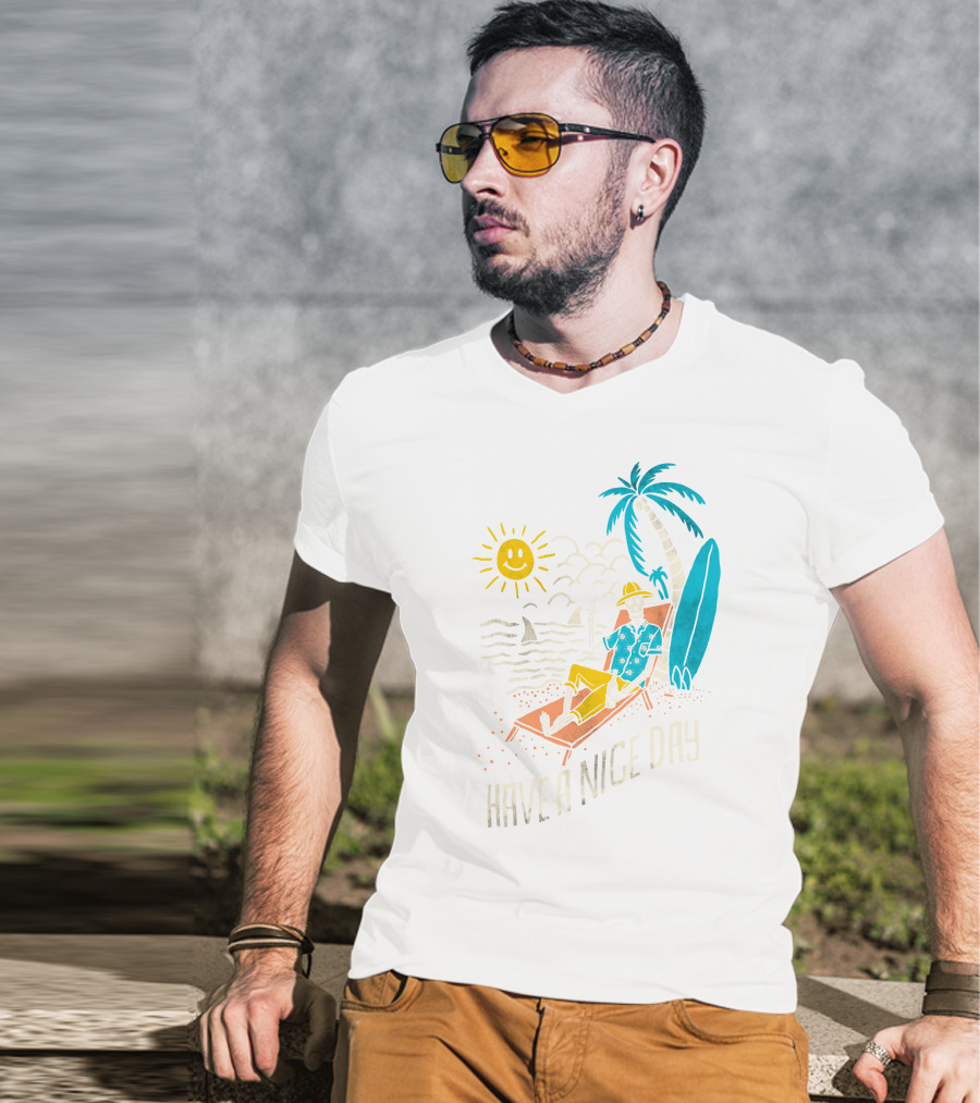 Have A Nice Day Surfing With Sun And Palm Tree On The Beach T-Shirt