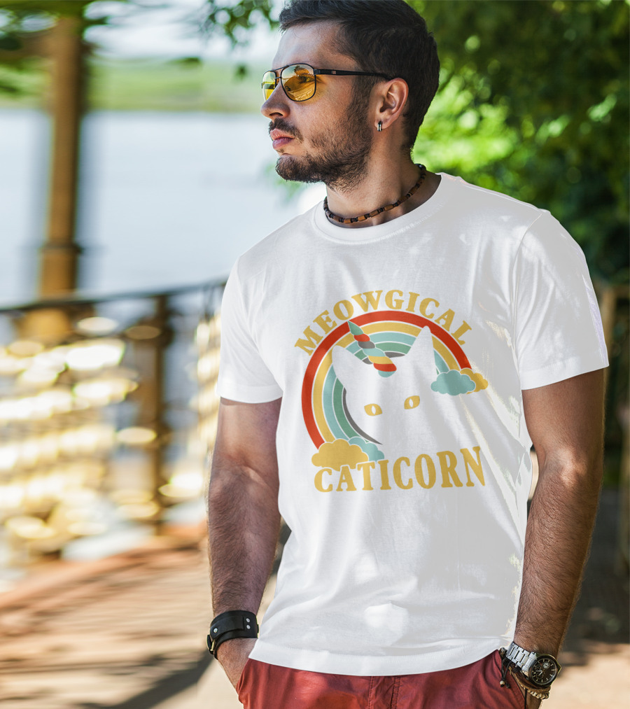 Meowgical Caticorn Rainbow Unicorn Cat T-Shirt