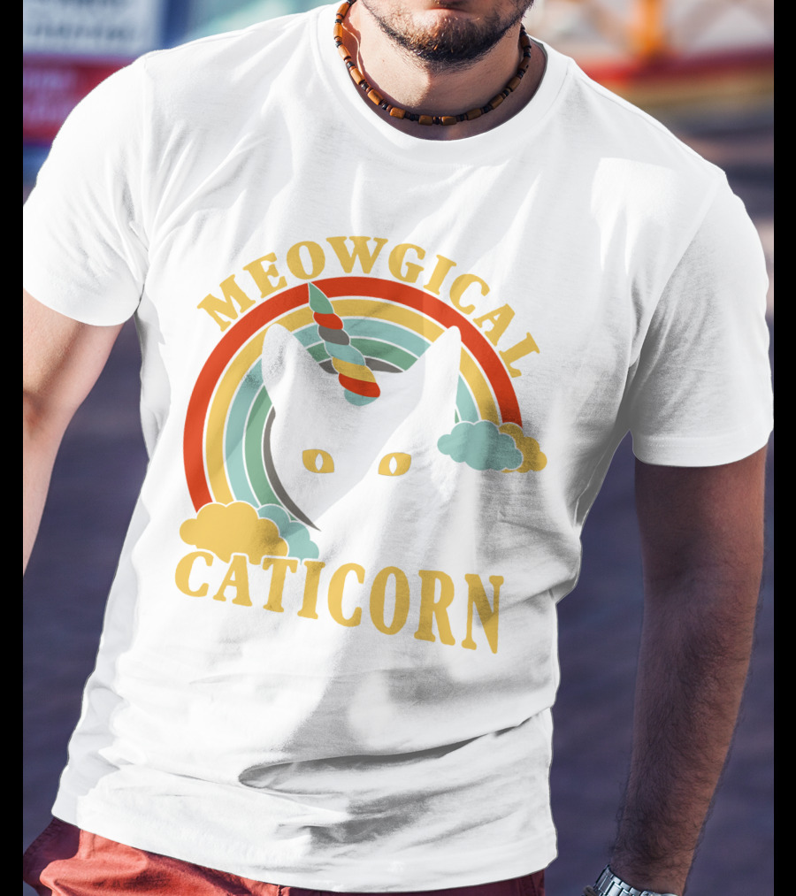 Meowgical Caticorn Rainbow Unicorn Cat T-Shirt