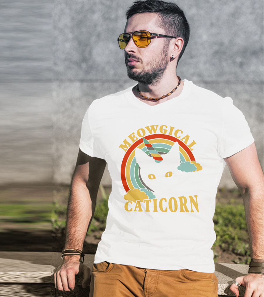 Meowgical Caticorn Rainbow Unicorn Cat T-Shirt