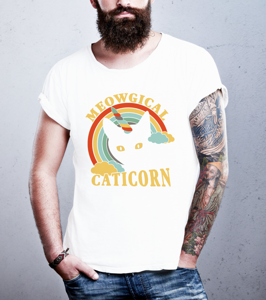 Meowgical Caticorn Rainbow Unicorn Cat T-Shirt