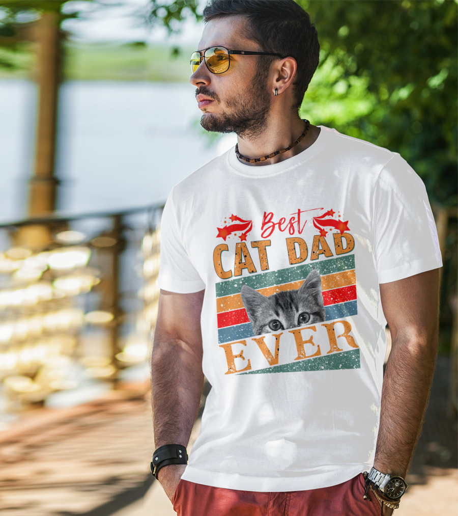 Best Cat Dad Ever Retro Stripes And Stars Kitten T-Shirt