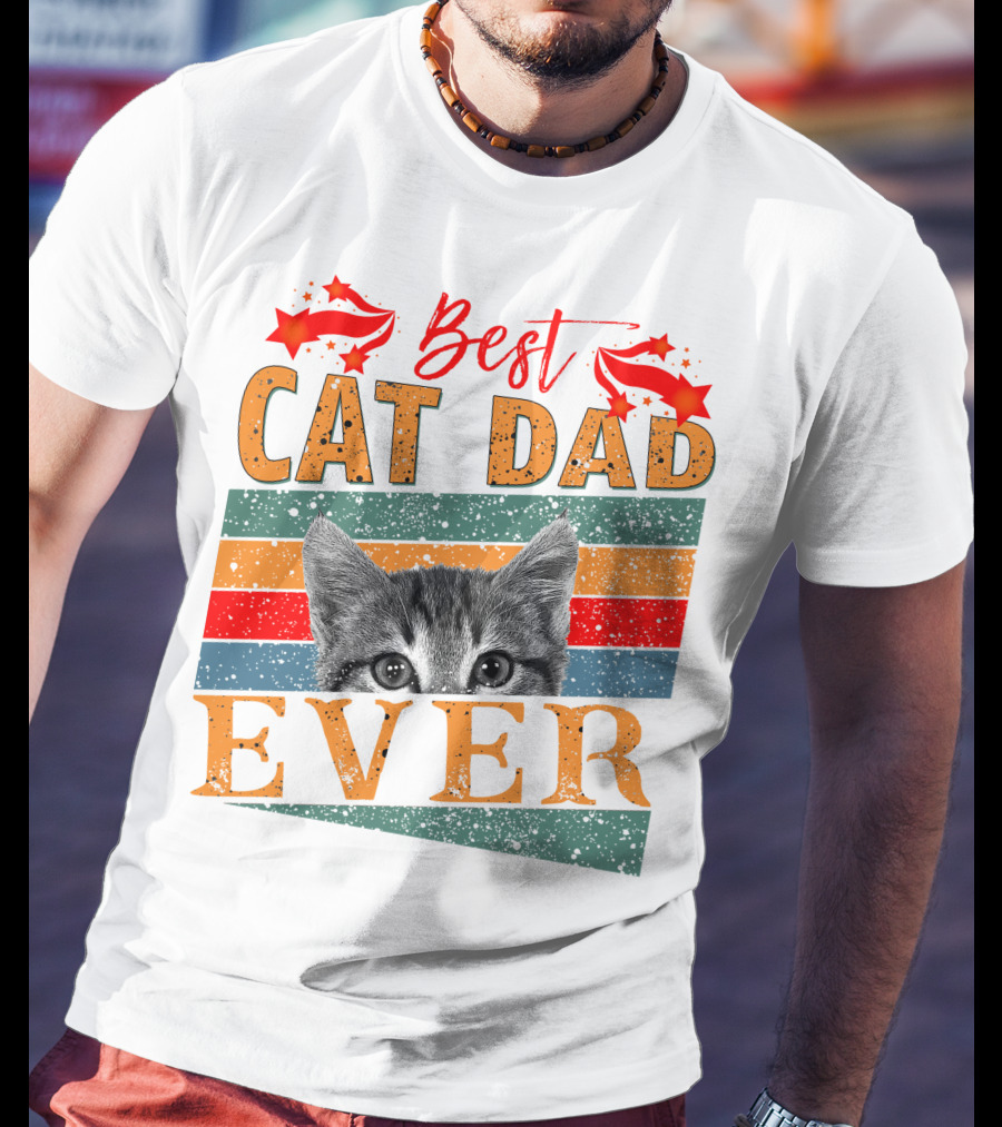 Best Cat Dad Ever Retro Stripes And Stars Kitten T-Shirt