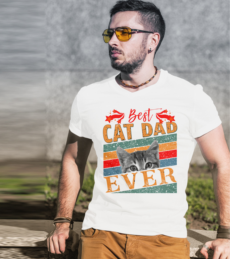Best Cat Dad Ever Retro Stripes And Stars Kitten T-Shirt
