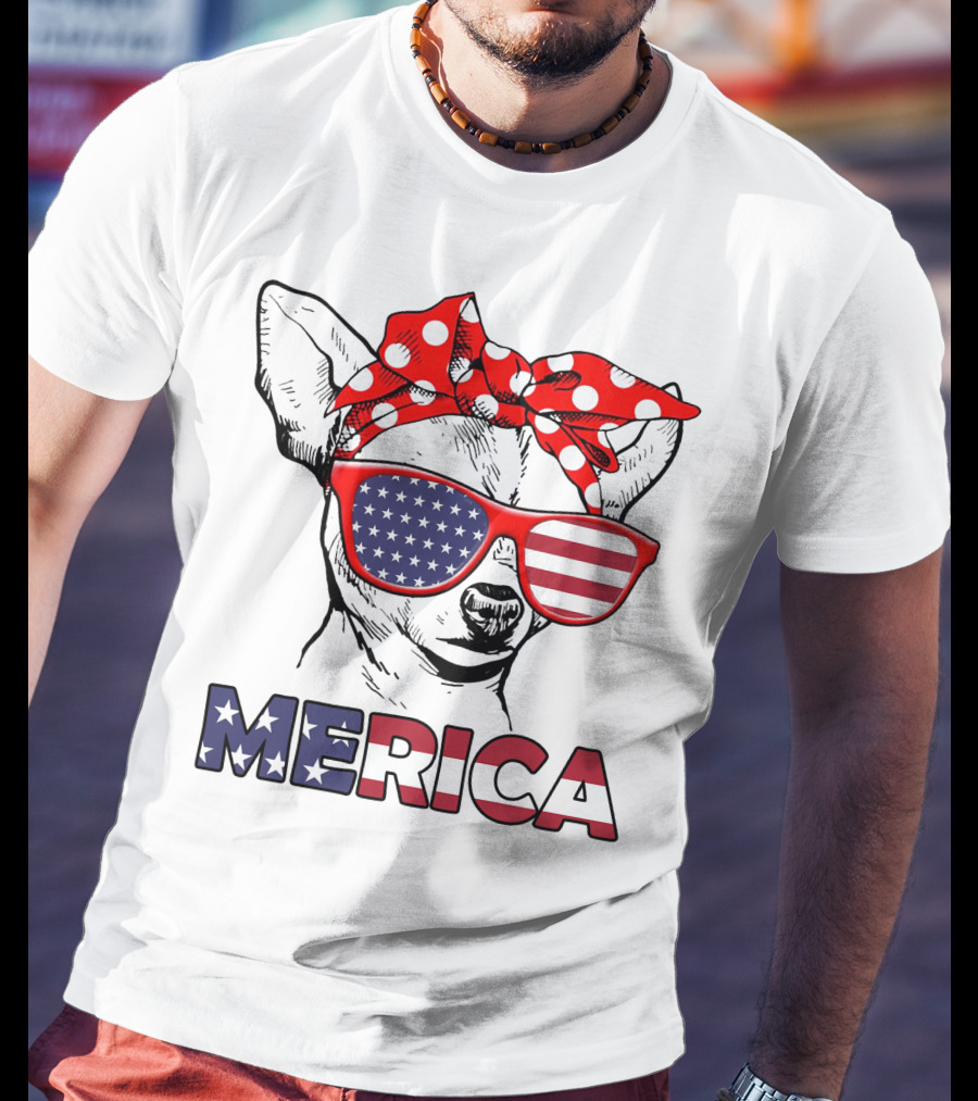 Chihuahua Merica USA Patriotic Glasses And Bandana T-Shirt