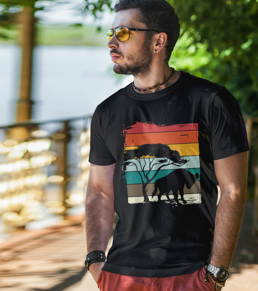Hyenas Safari Africa Hyena Vintage Silhouette Sunset Scene T-Shirt