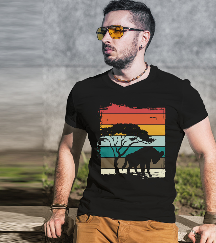 Hyenas Safari Africa Hyena Vintage Silhouette Sunset Scene T-Shirt