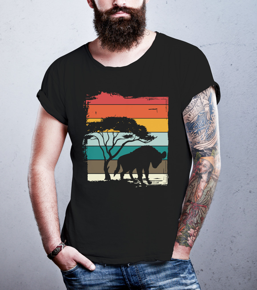 Hyenas Safari Africa Hyena Vintage Silhouette Sunset Scene T-Shirt