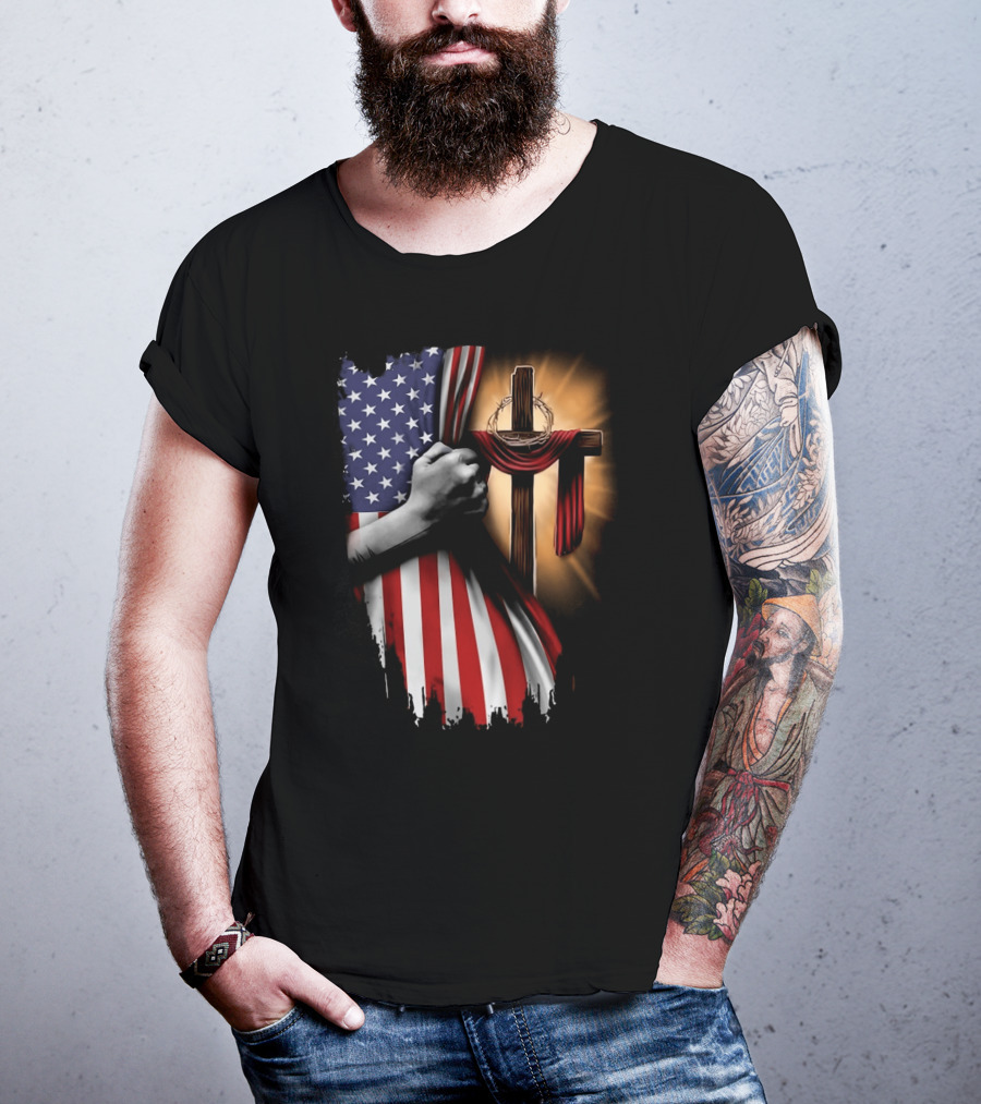 American Flag Cross Faith And Unity T-Shirt