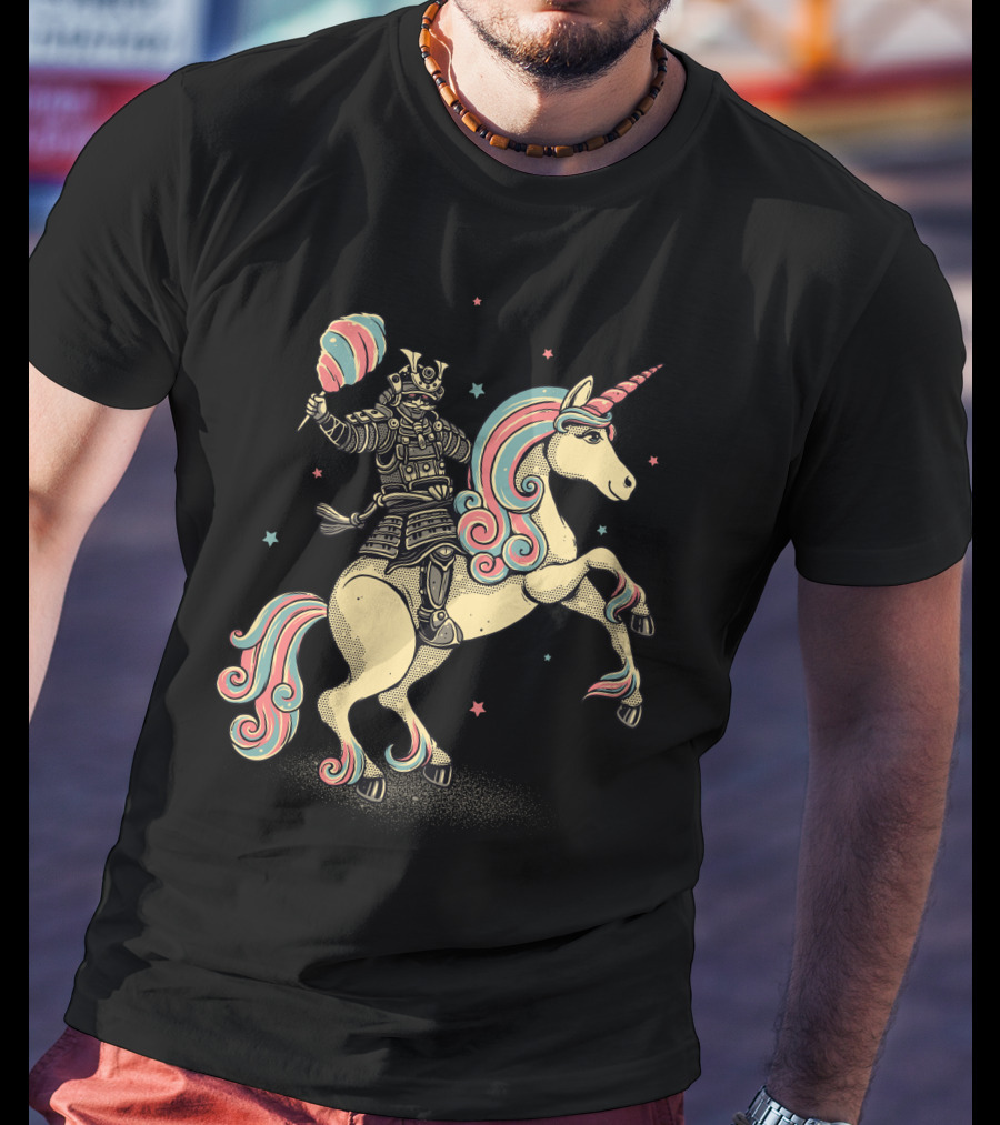 Cotton Candy Samurai Riding Unicorn T-Shirt