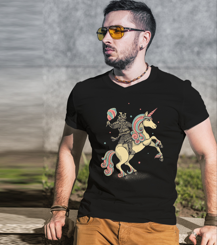 Cotton Candy Samurai Riding Unicorn T-Shirt