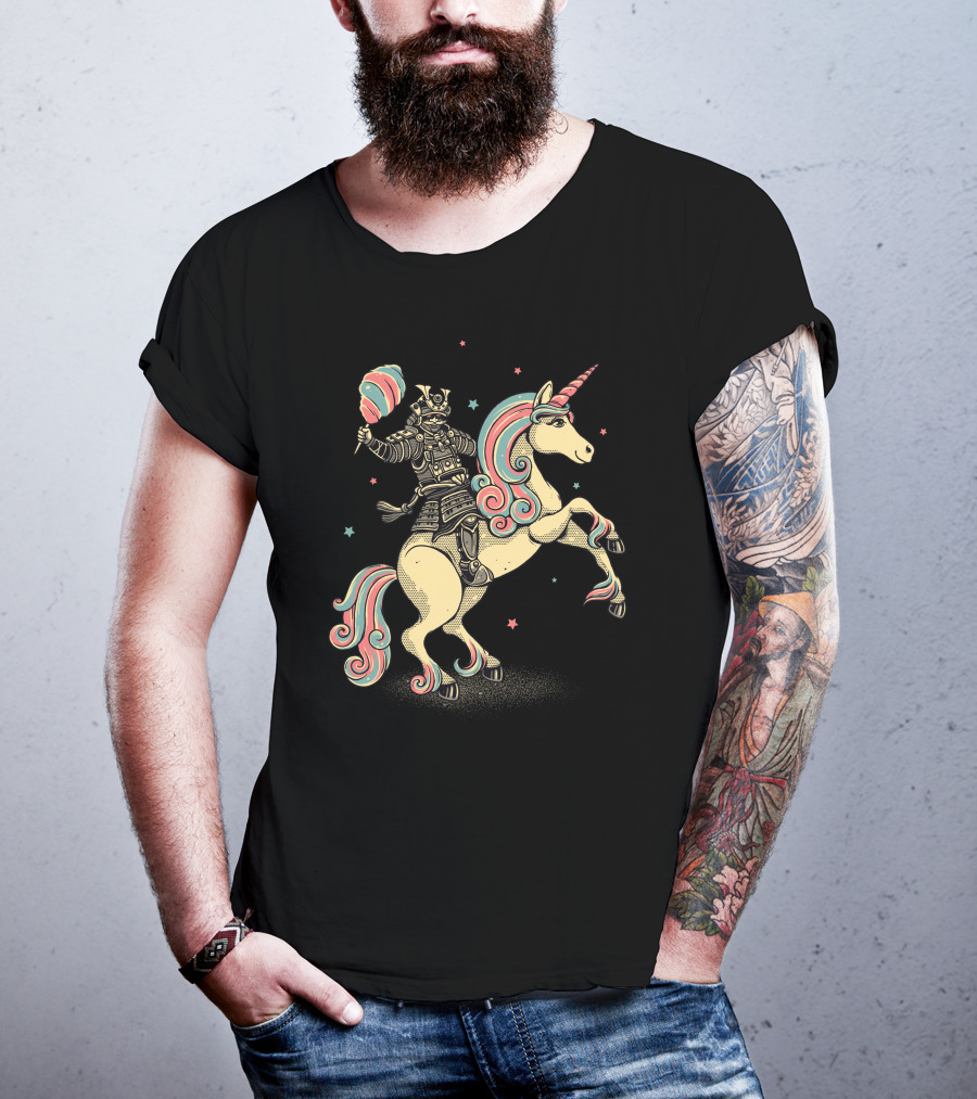 Cotton Candy Samurai Riding Unicorn T-Shirt