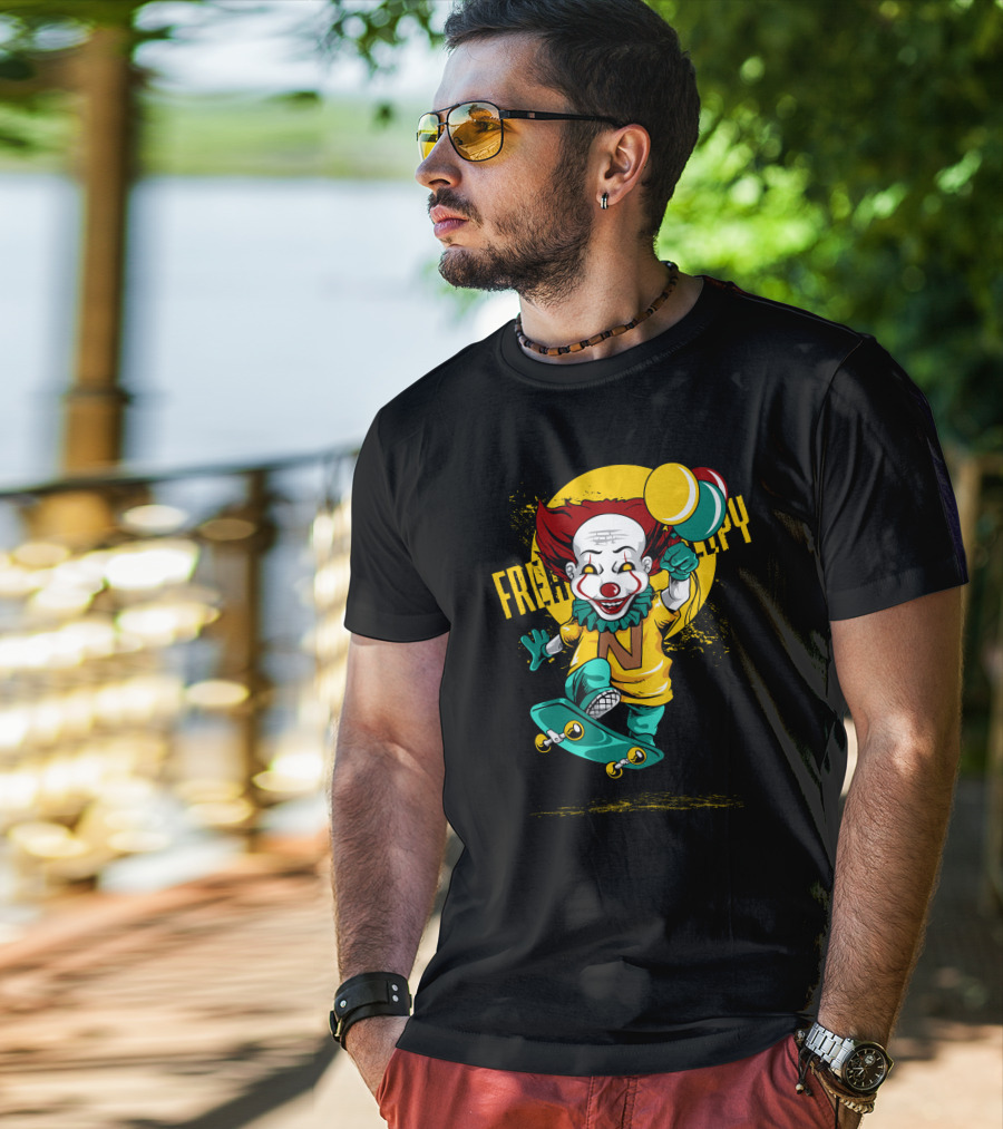 Freaky Clown Skateboarding With Mallet And Letter N T-Shirt