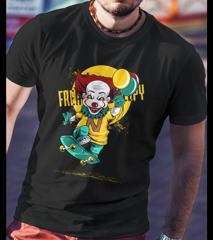 Freaky Clown Skateboarding With Mallet And Letter N T-Shirt