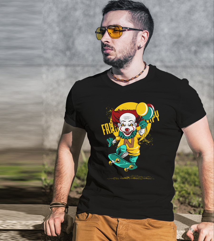 Freaky Clown Skateboarding With Mallet And Letter N T-Shirt