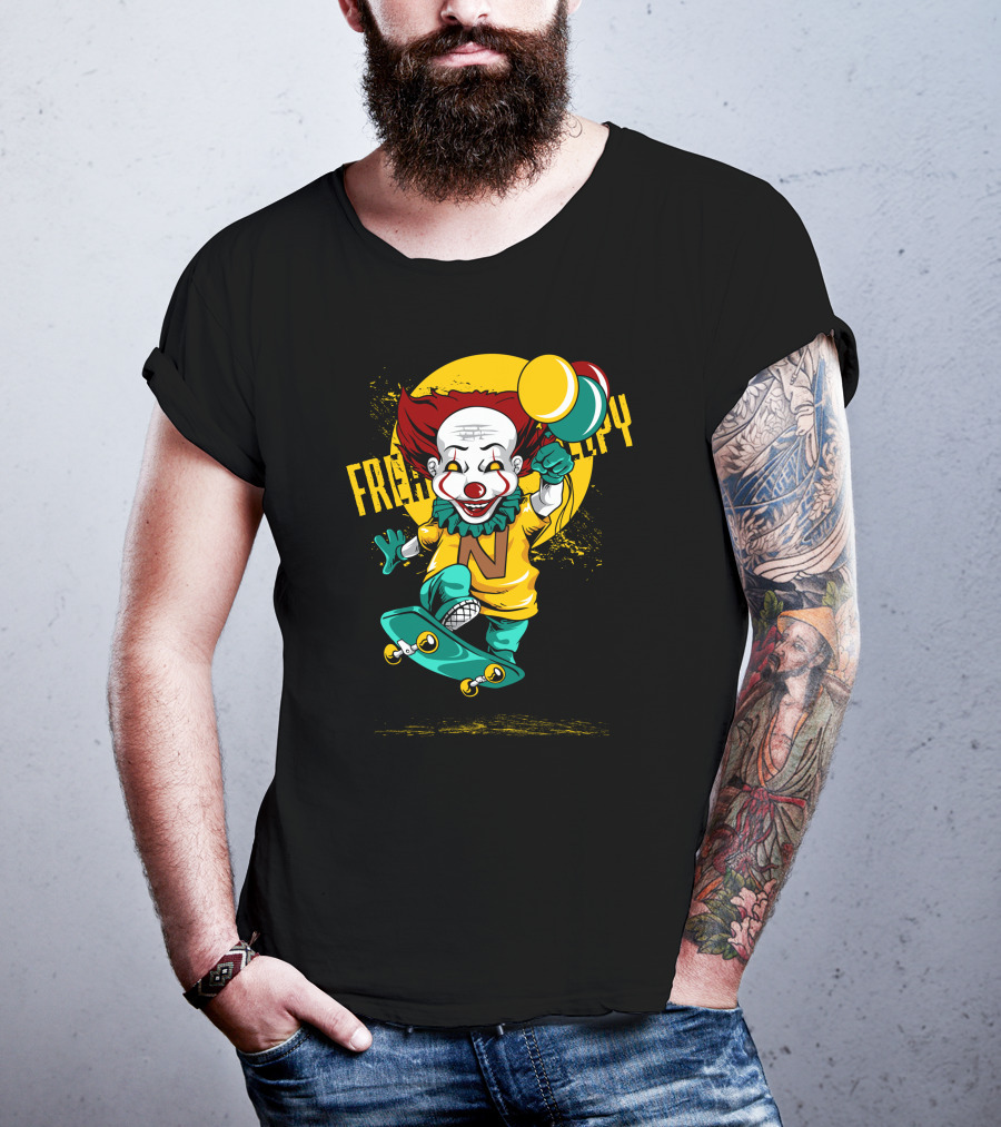 Freaky Clown Skateboarding With Mallet And Letter N T-Shirt