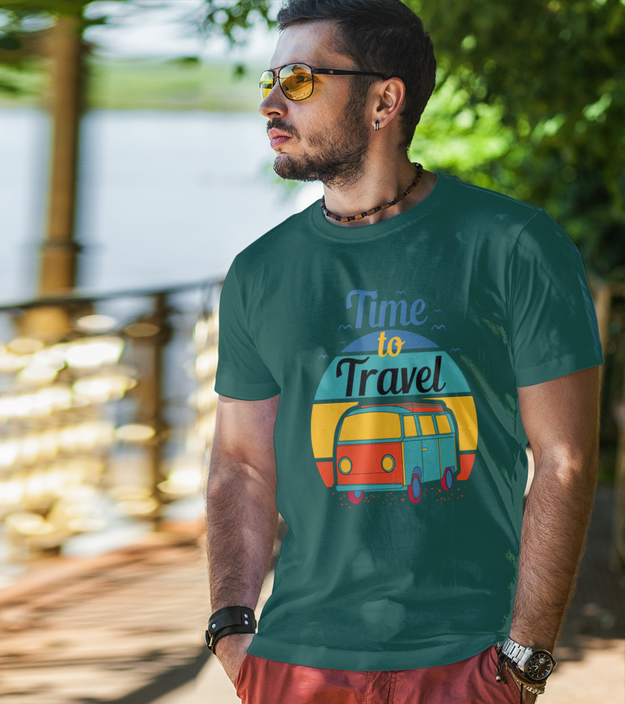 Time To Travel Van Adventure Retro Sunset T-Shirt