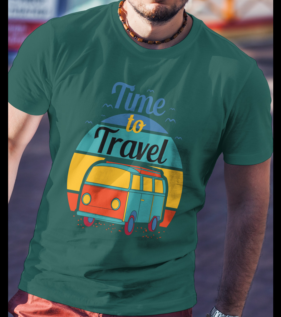 Time To Travel Van Adventure Retro Sunset T-Shirt