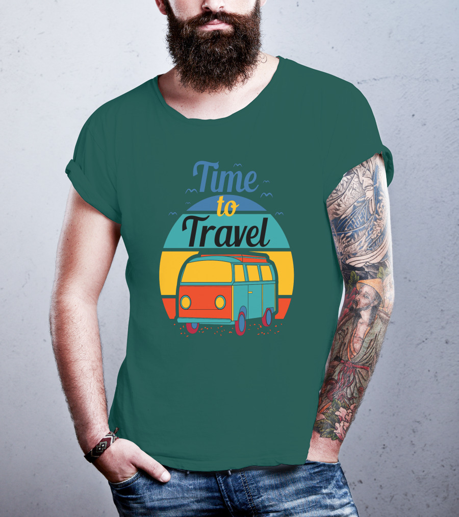Time To Travel Van Adventure Retro Sunset T-Shirt