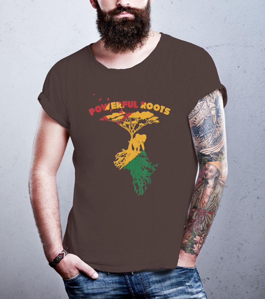 Powerful Roots Black History Month African American Elephant Tree Africa Vibes T-Shirt