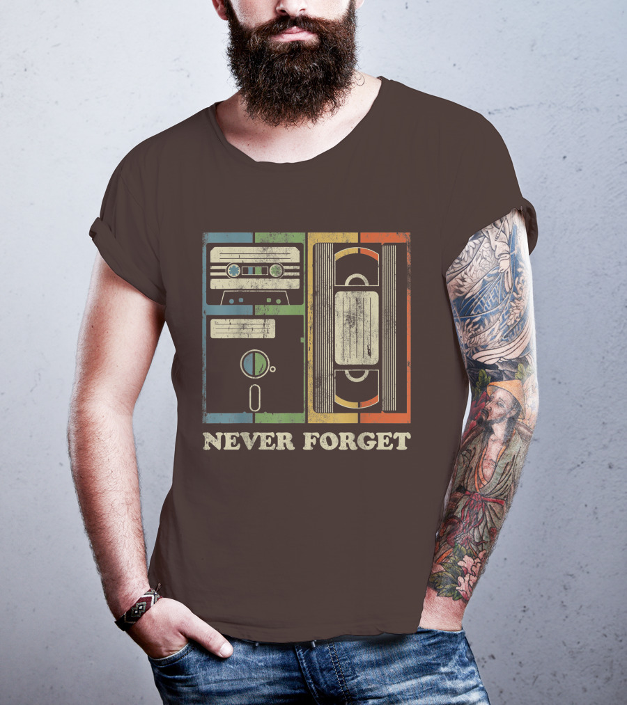 Never Forget Retro Vintage Cassette Floppy VHS Cool Funny Geeky Nerdy T-Shirt