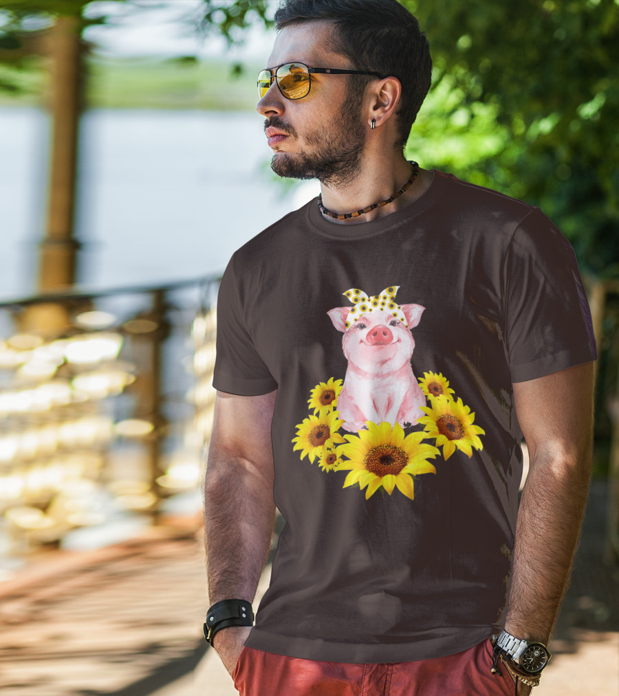 Lovely Piggy Surrounded By Sunflowers T-Shirt