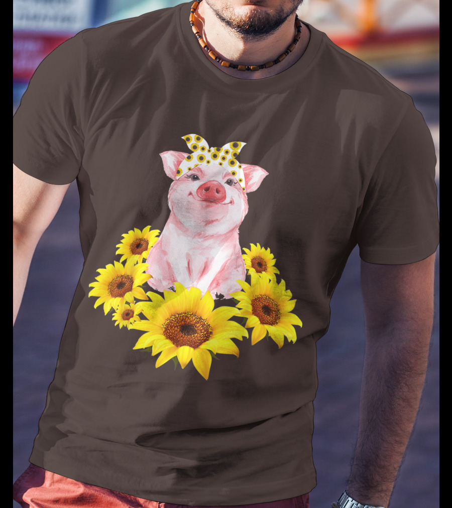 Lovely Piggy Surrounded By Sunflowers T-Shirt