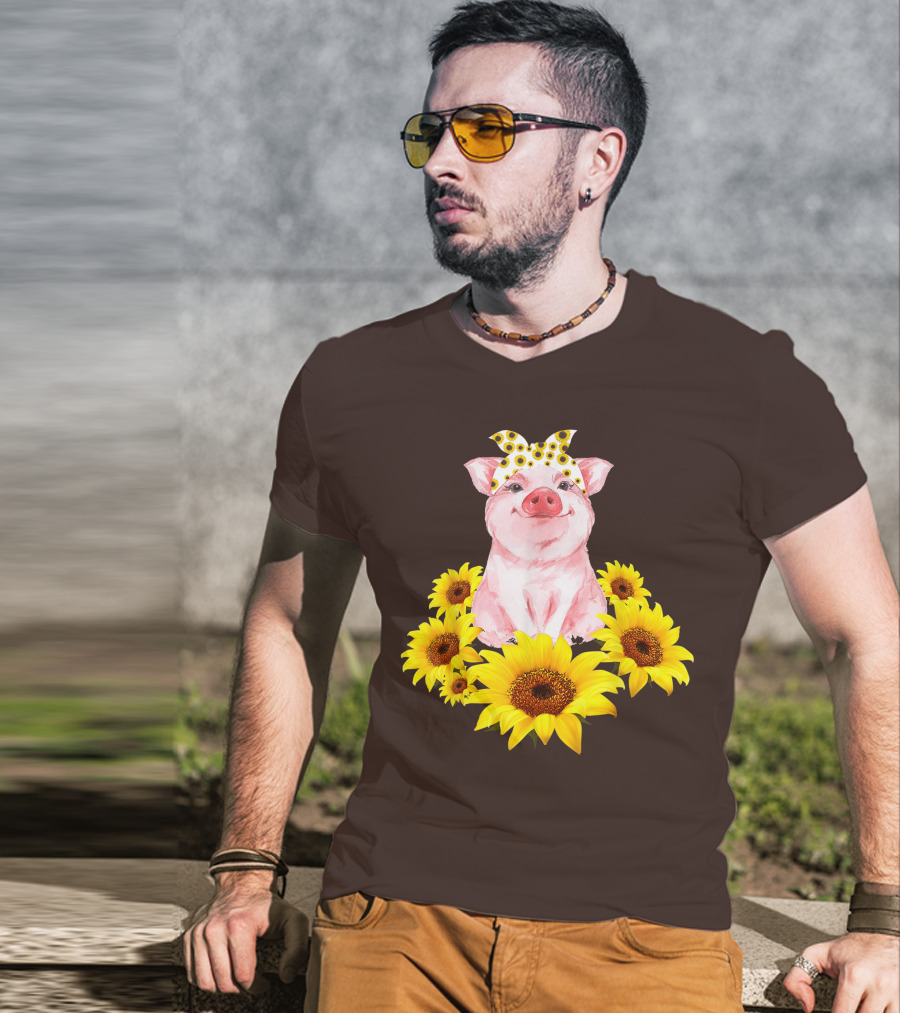 Lovely Piggy Surrounded By Sunflowers T-Shirt
