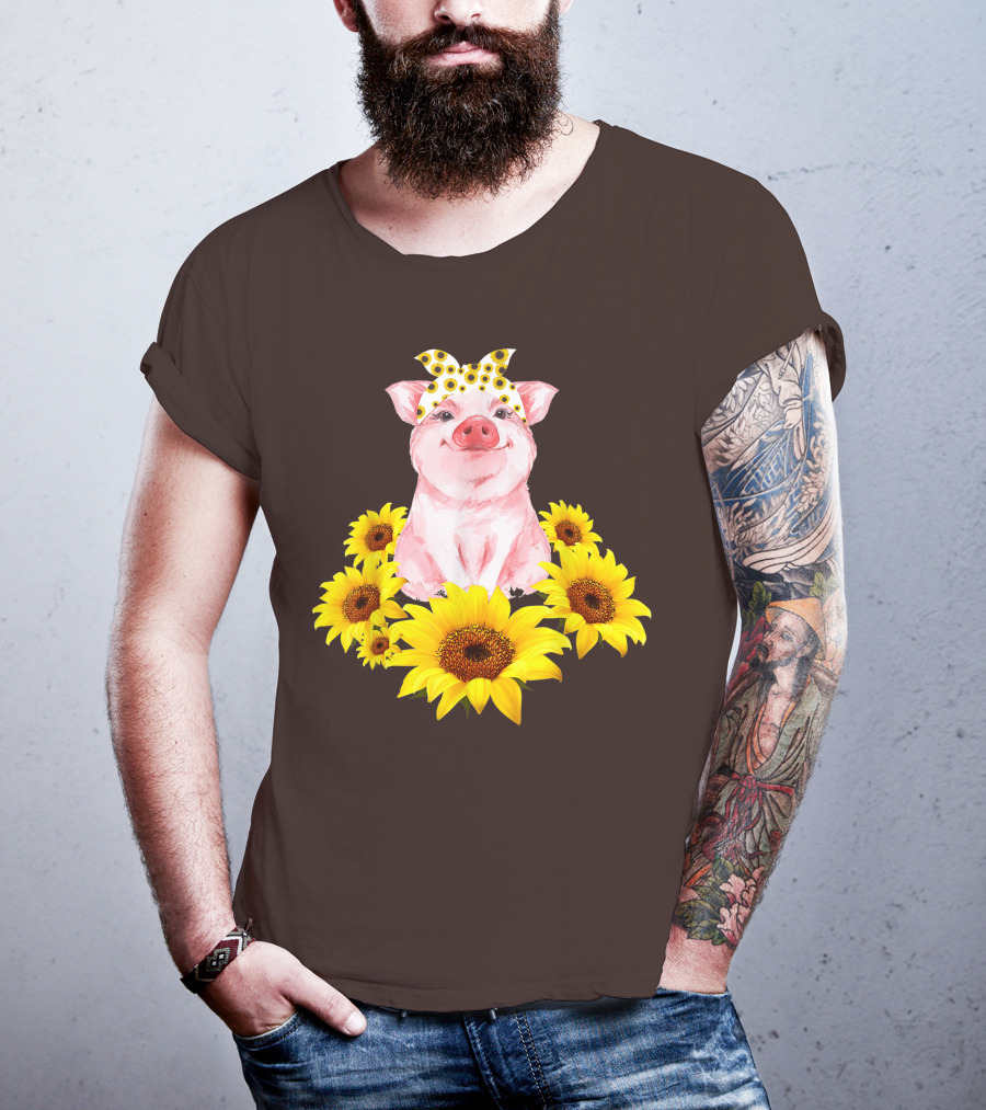 Lovely Piggy Surrounded By Sunflowers T-Shirt