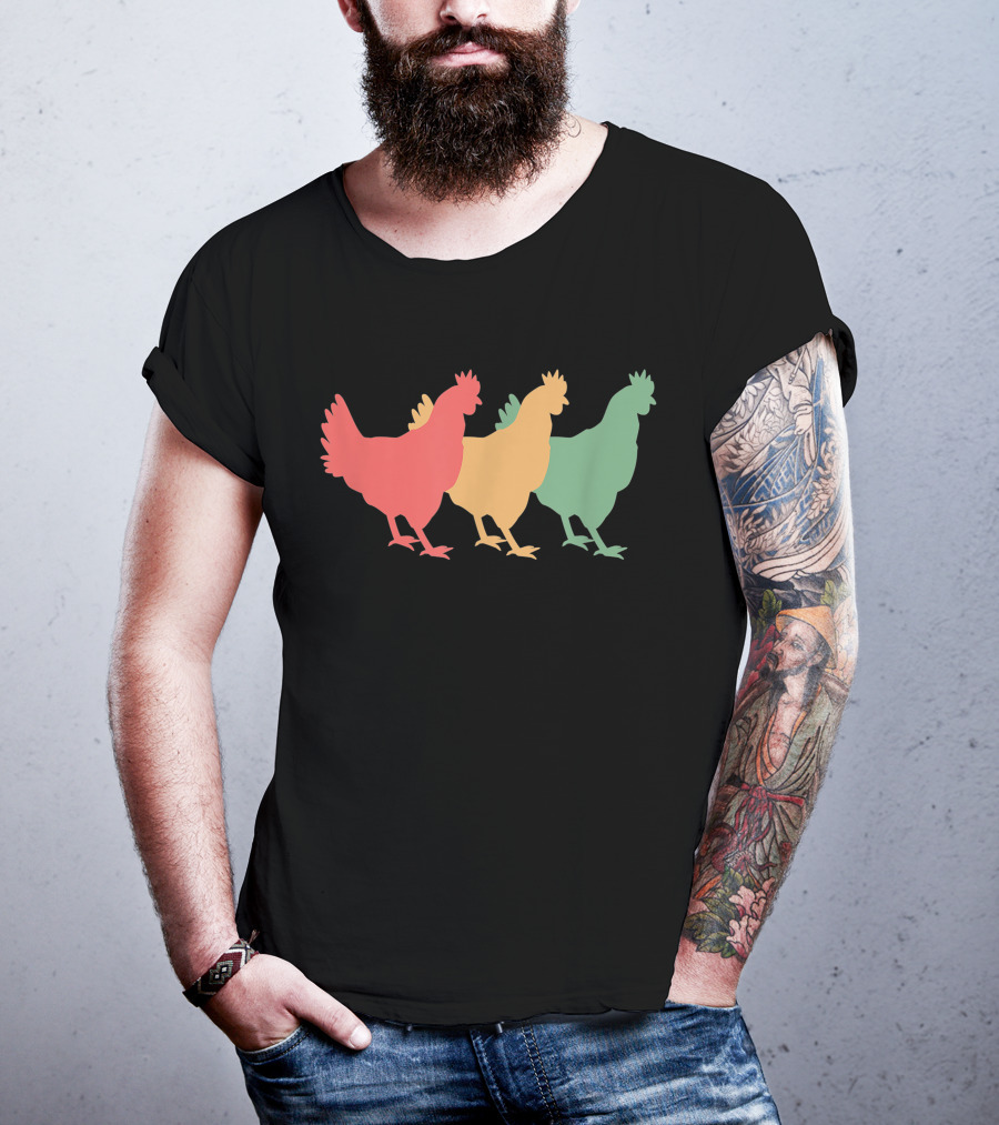 Funny Vintage Chicken Trio Retro T-Shirt
