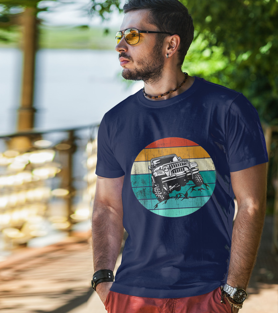 Off Road 4x4 Vehicle Retro Sunset Adventure Jeep Wrangler T-Shirt