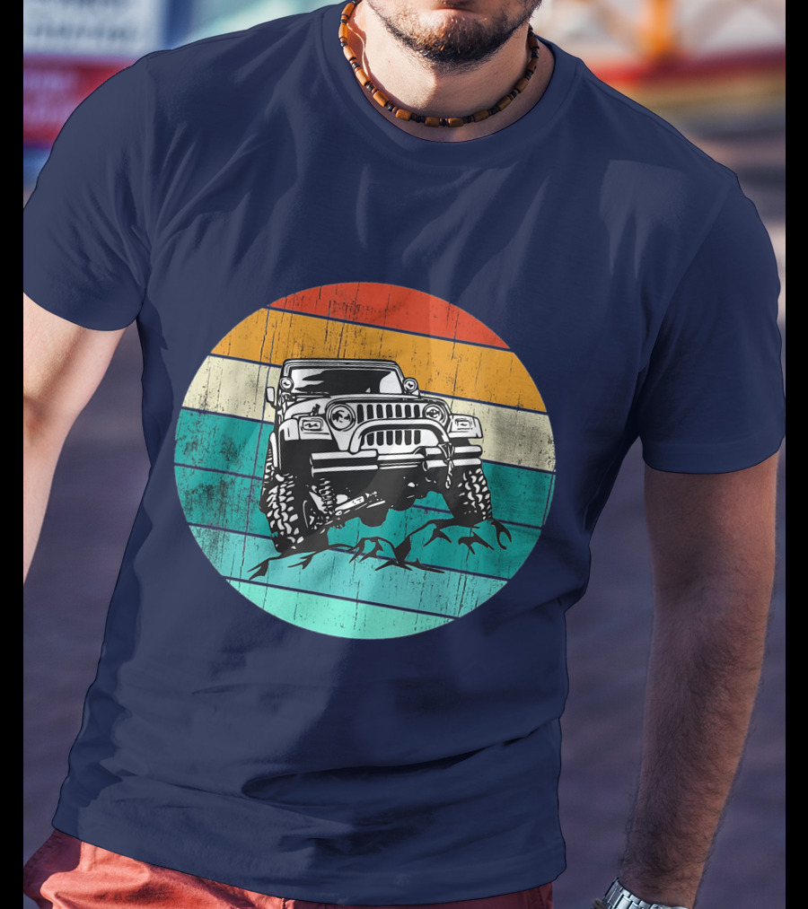 Off Road 4x4 Vehicle Retro Sunset Adventure Jeep Wrangler T-Shirt