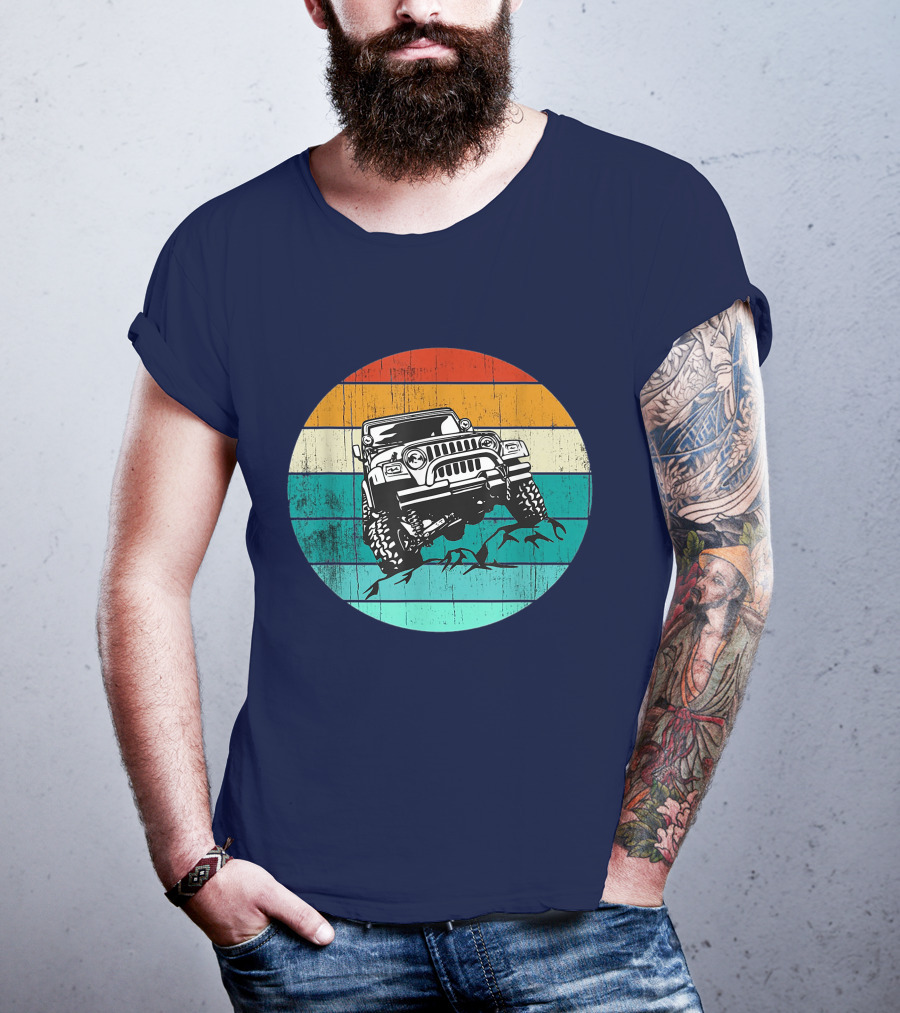 Off Road 4x4 Vehicle Retro Sunset Adventure Jeep Wrangler T-Shirt