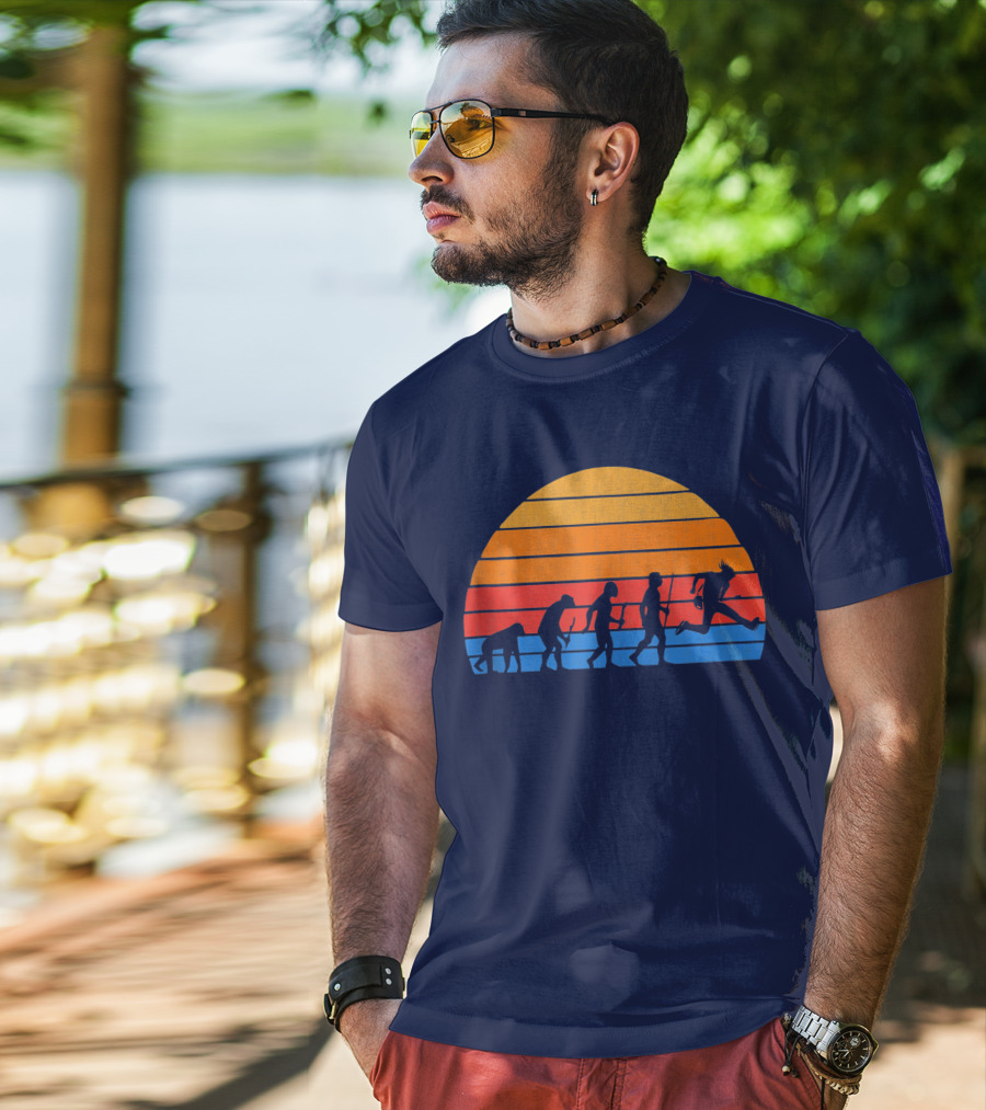 Guitarist Evolution Silhouette Retro Sunset T-Shirt