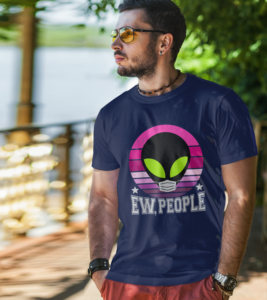 Ew People Alien Mask Retro Magenta Sunset T-Shirt