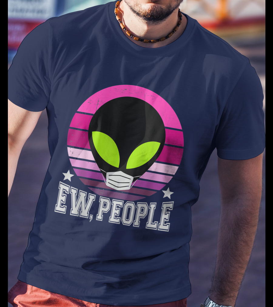 Ew People Alien Mask Retro Magenta Sunset T-Shirt
