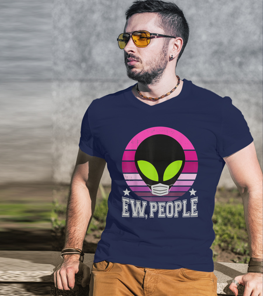 Ew People Alien Mask Retro Magenta Sunset T-Shirt
