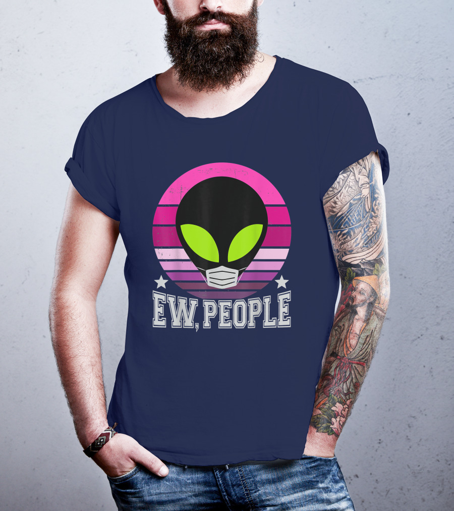 Ew People Alien Mask Retro Magenta Sunset T-Shirt