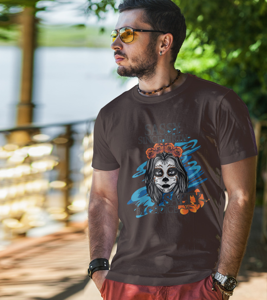 Sassy Since Birth Salty By Choice Skull Ocean Floral T-Shirt