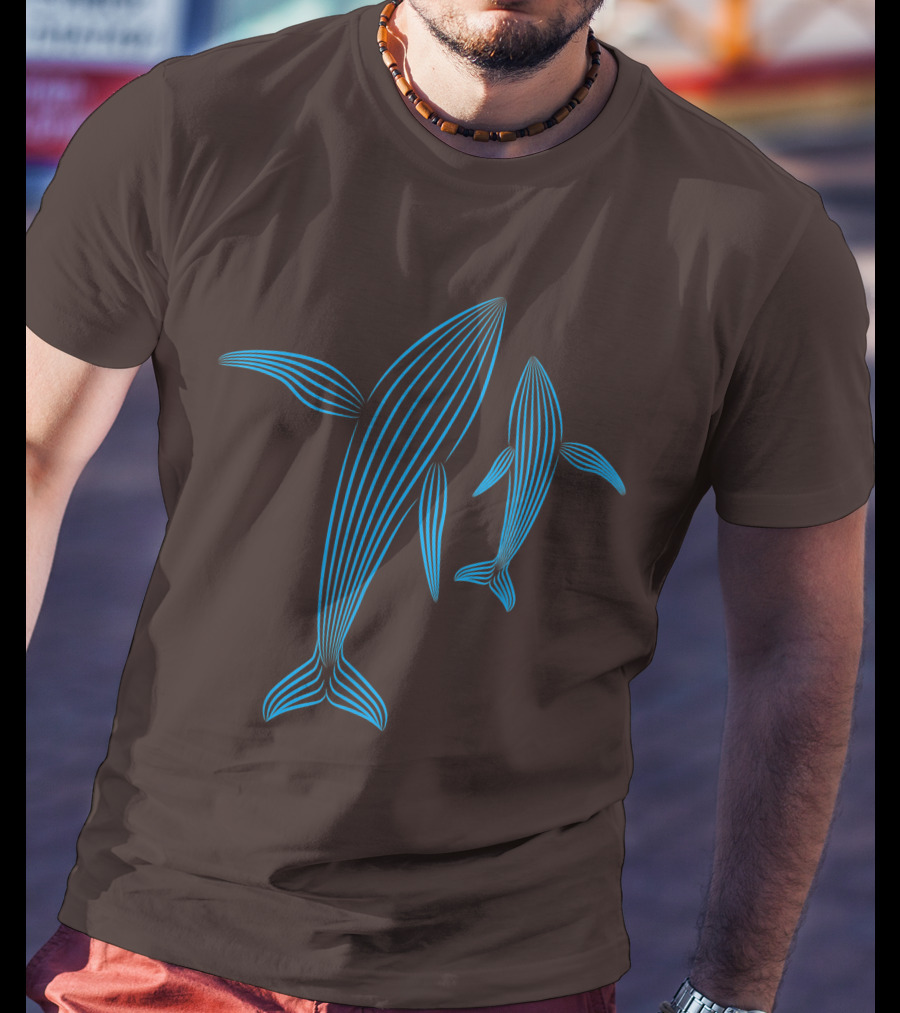 Save The Whales Blue Line Art Humpback Whale Pair Awareness T-Shirt