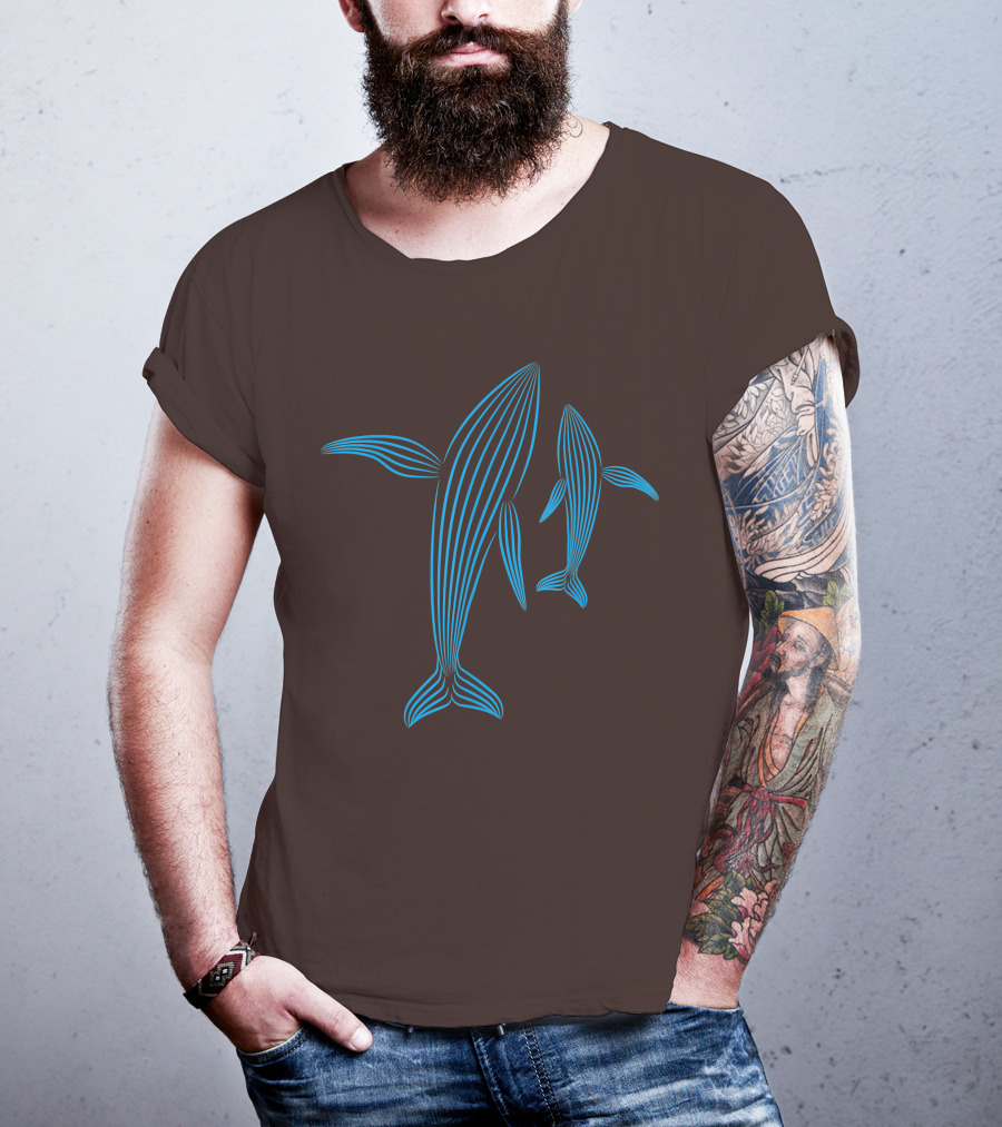 Save The Whales Blue Line Art Humpback Whale Pair Awareness T-Shirt