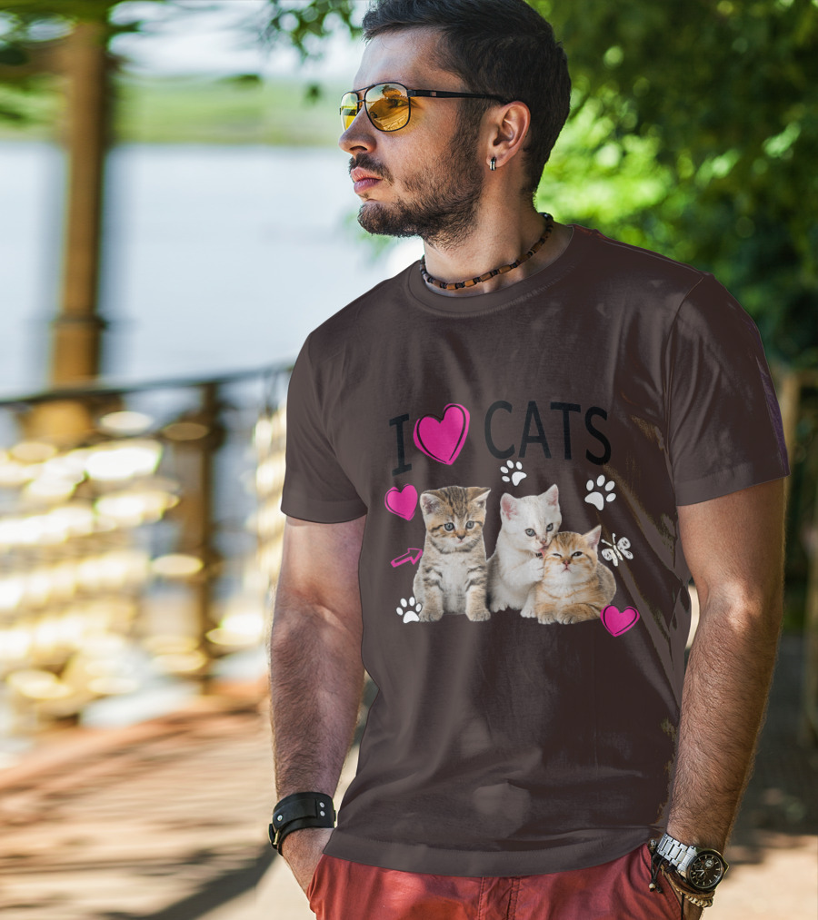 I Heart Cats With Kittens And Pink Hearts T-Shirt