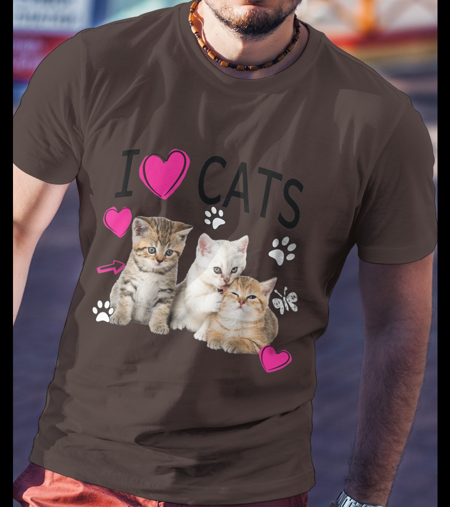 I Heart Cats With Kittens And Pink Hearts T-Shirt